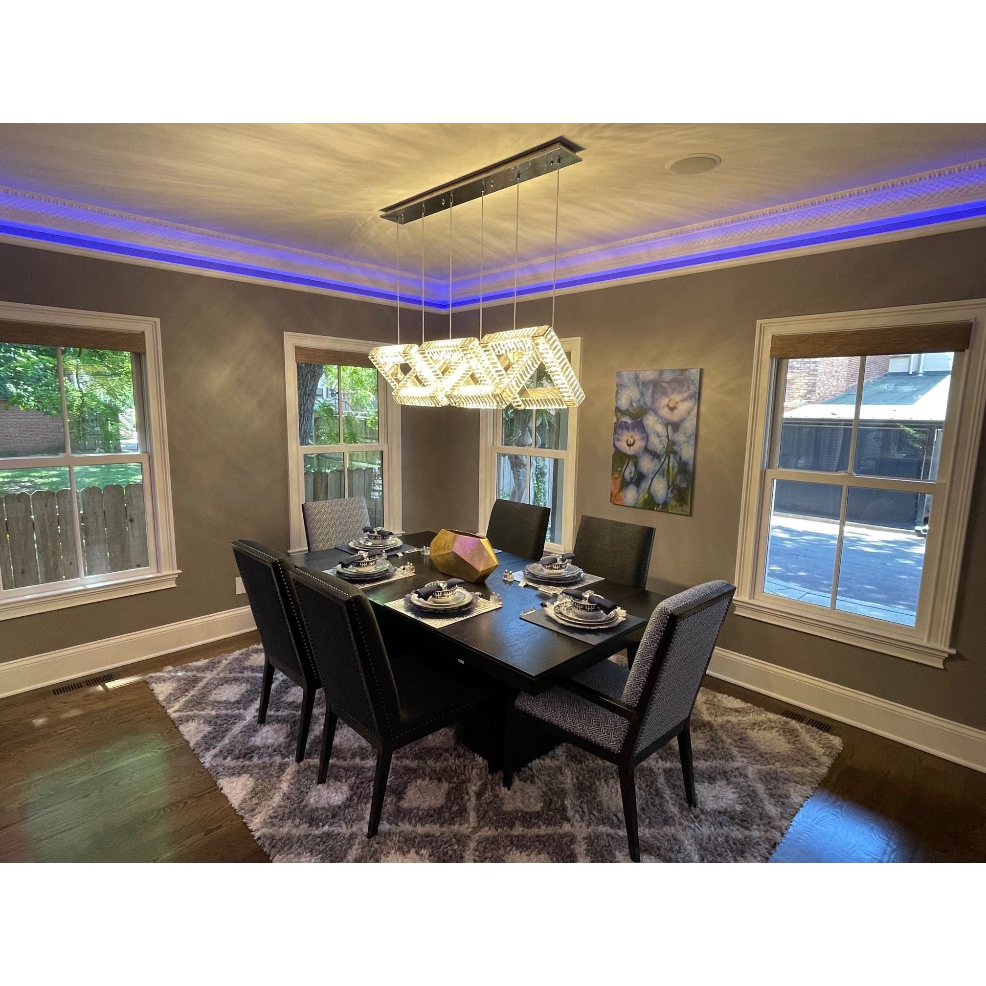 5-Ring Rectangular Linear Crystal Chandelier - Italian Concept - 