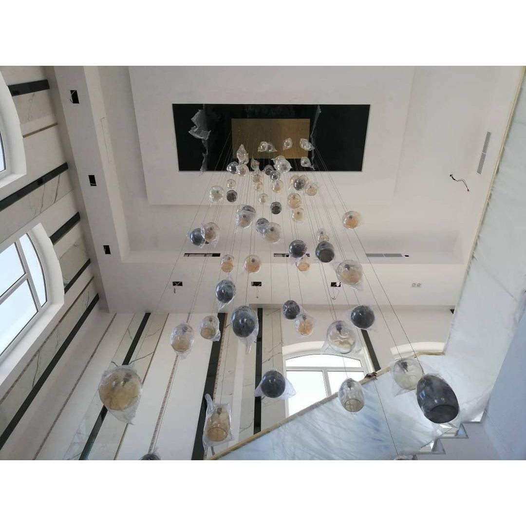 Zara Square Rainfall / Waterfall Glass Globe / Bubble Chandelier - Italian Concept