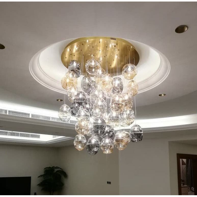 Zara Round Rainfall / Waterfall Glass Globe / Bubble Chandelier - Italian Concept - 