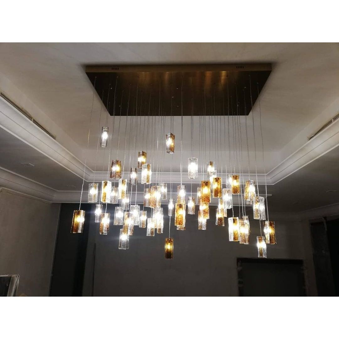 Rain Square Cluster Glass tile Pendant Chandelier - Italian Concept - 