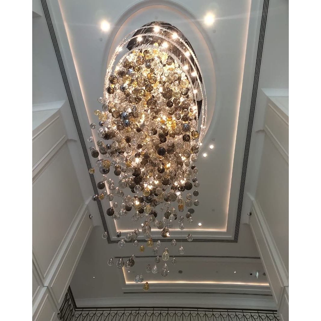 Zara Large Foyer Rainfall / Waterfall Glass Globe / Bubble Chandelier - Italian Concept - 