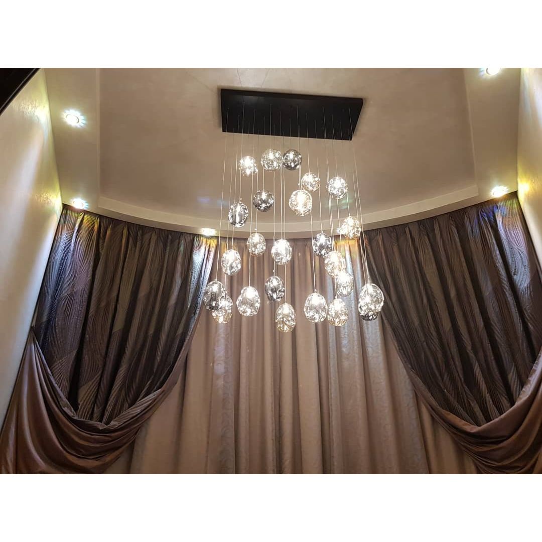 Zara Square Rainfall / Waterfall Glass Globe / Bubble Chandelier - Italian Concept