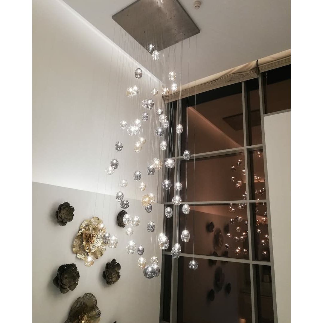 Zara Square Rainfall / Waterfall Glass Globe / Bubble Chandelier - Italian Concept