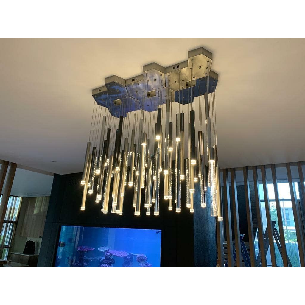 Bellini Rectangular Tri-Tone Tubular Pendant Light Chandelier - Italian Concept - 