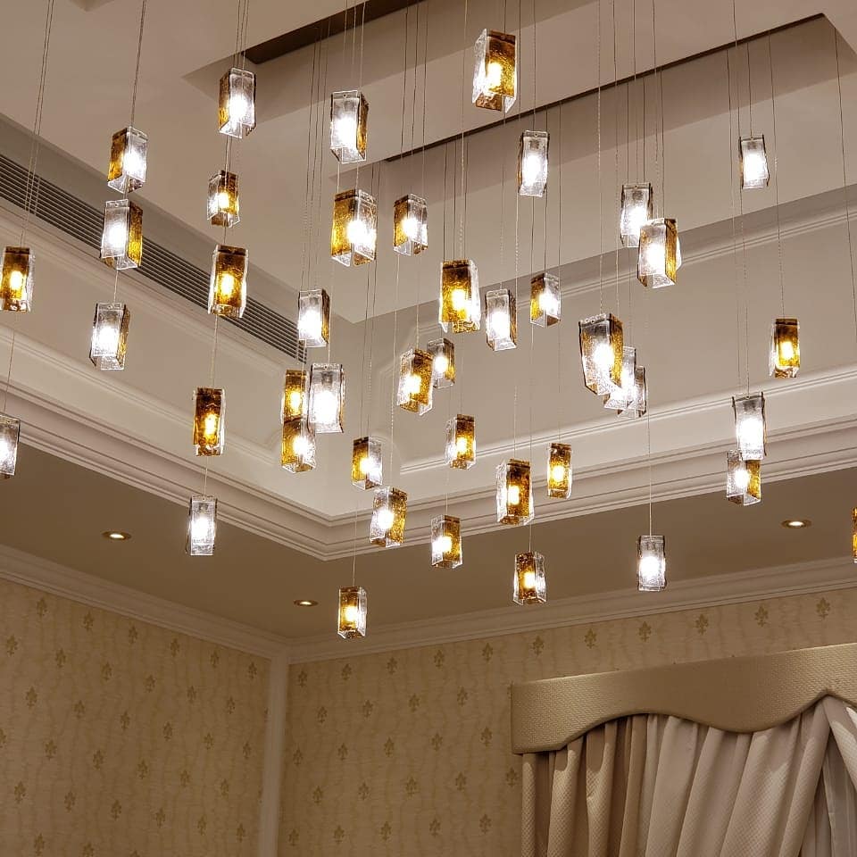 Rain Square Cluster Glass tile Pendant Chandelier - Italian Concept - 