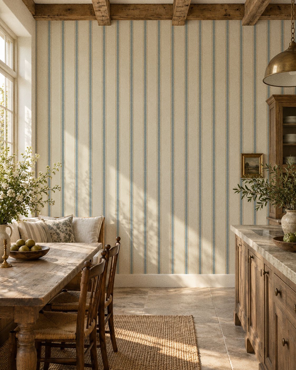 Moulding Line Wallpaper in Dusty Blue