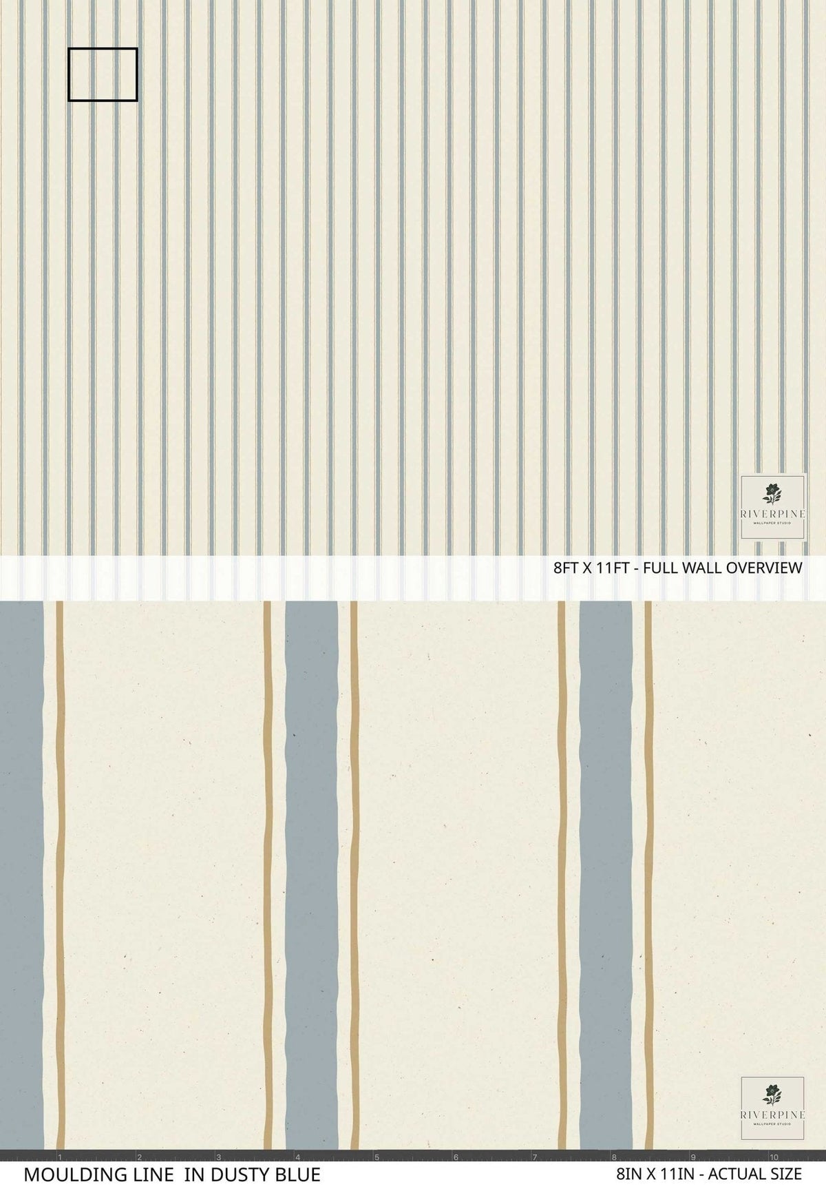 Moulding Line Wallpaper in Dusty Blue