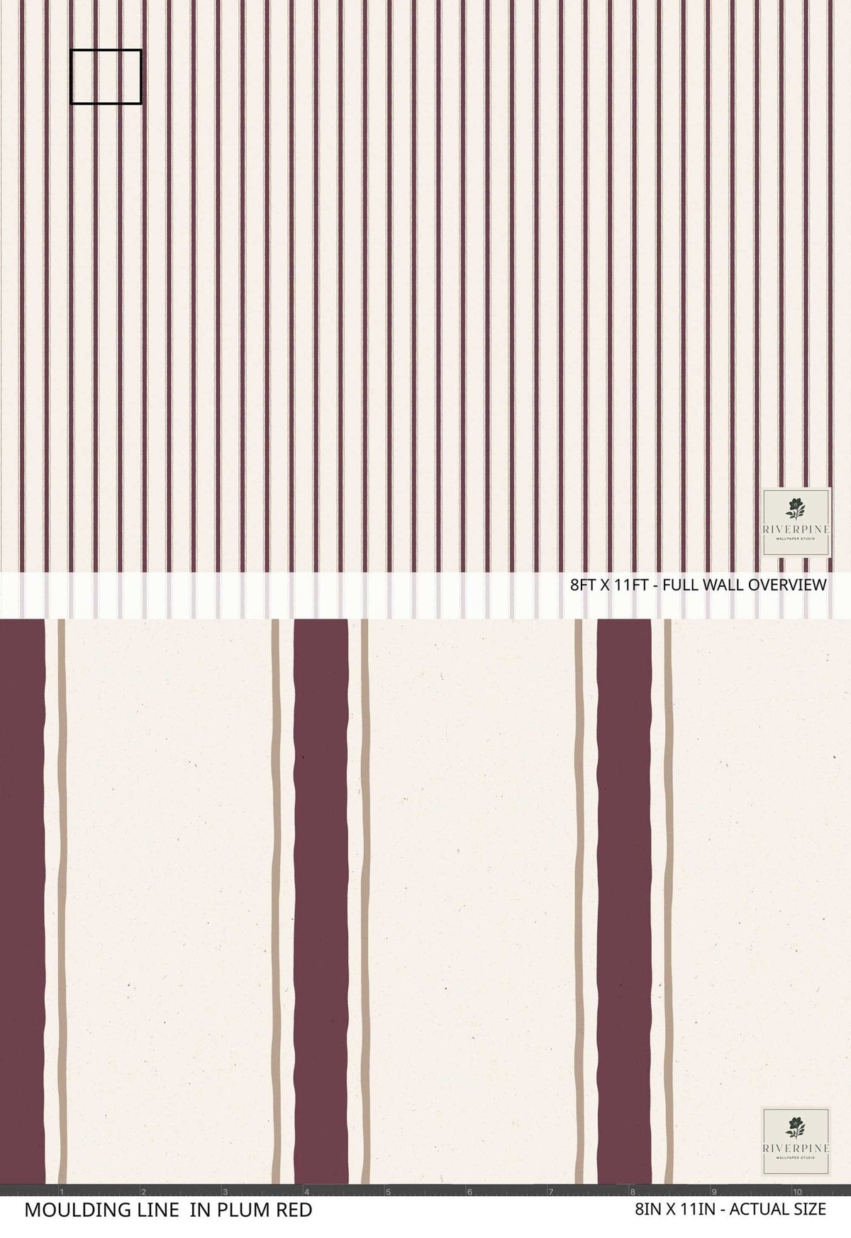 Moulding Line Wallpaper in Plum Red