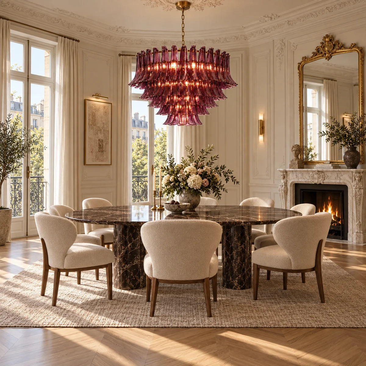 Ned Burgundy Glass Chandelier