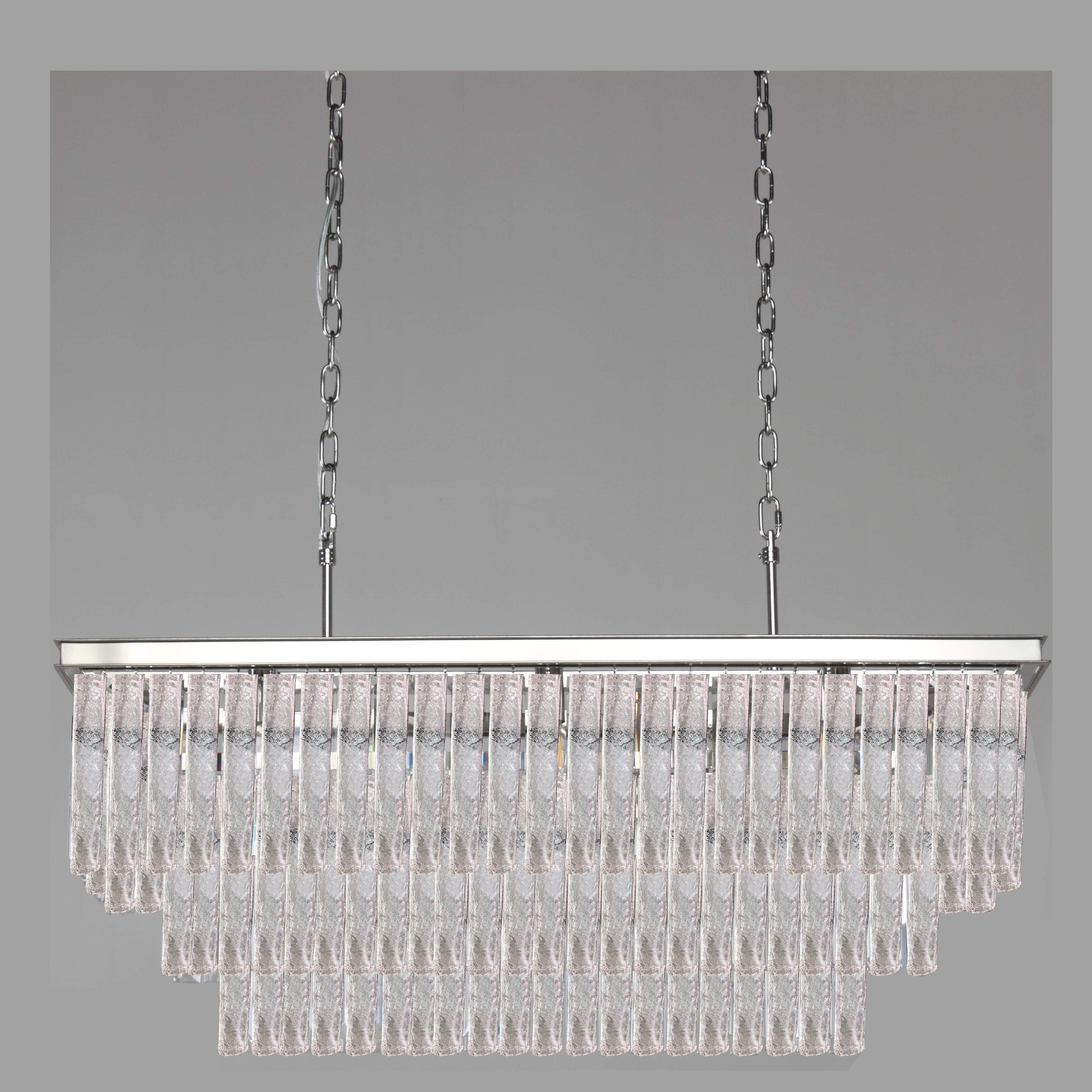 Seline 3-Tier Rectangular Cracked Textured Glass Chandelier - Italian Concept