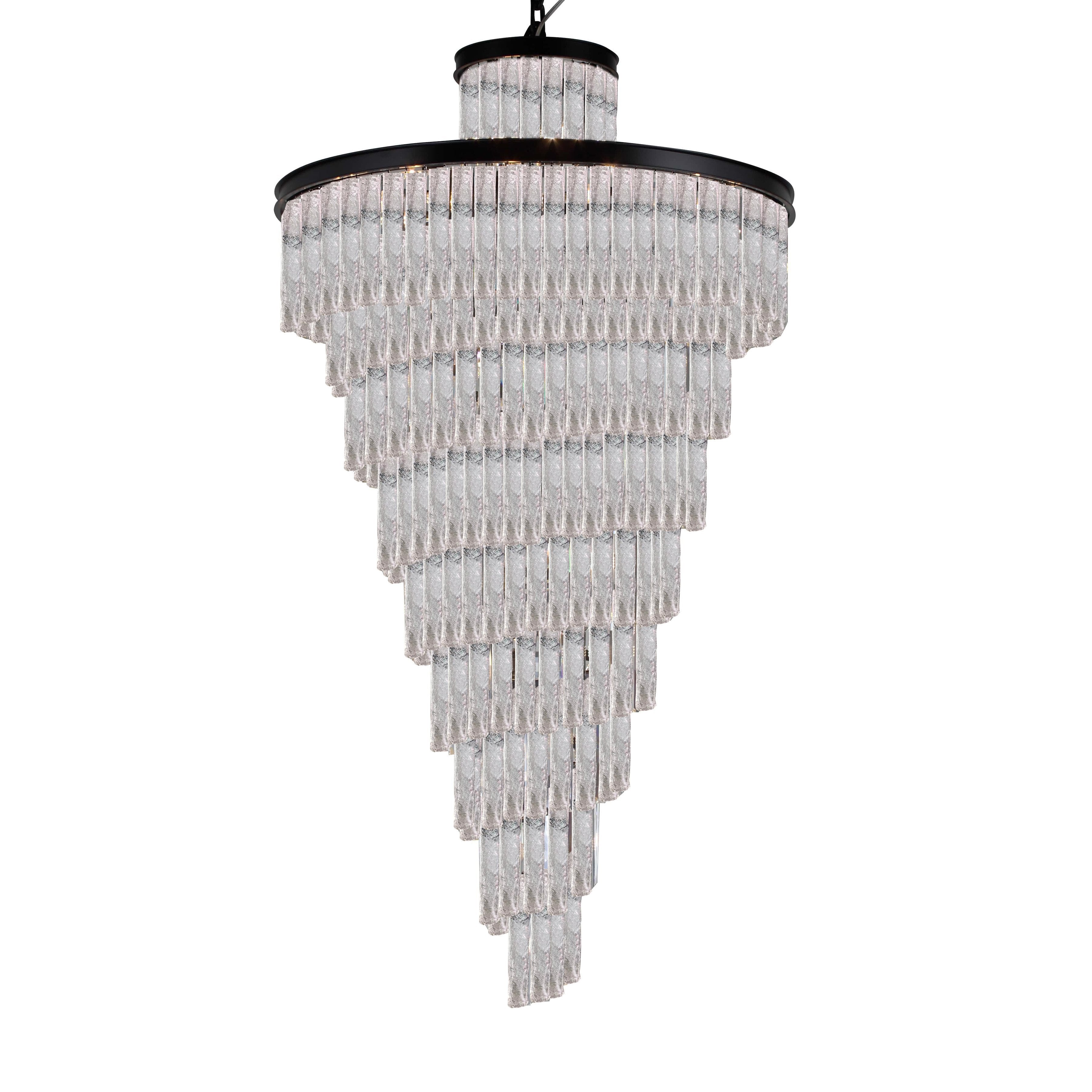 Seline Spiral Tiered/ Layered Cracked Textured Glass Chandelier - Italian Concept - 